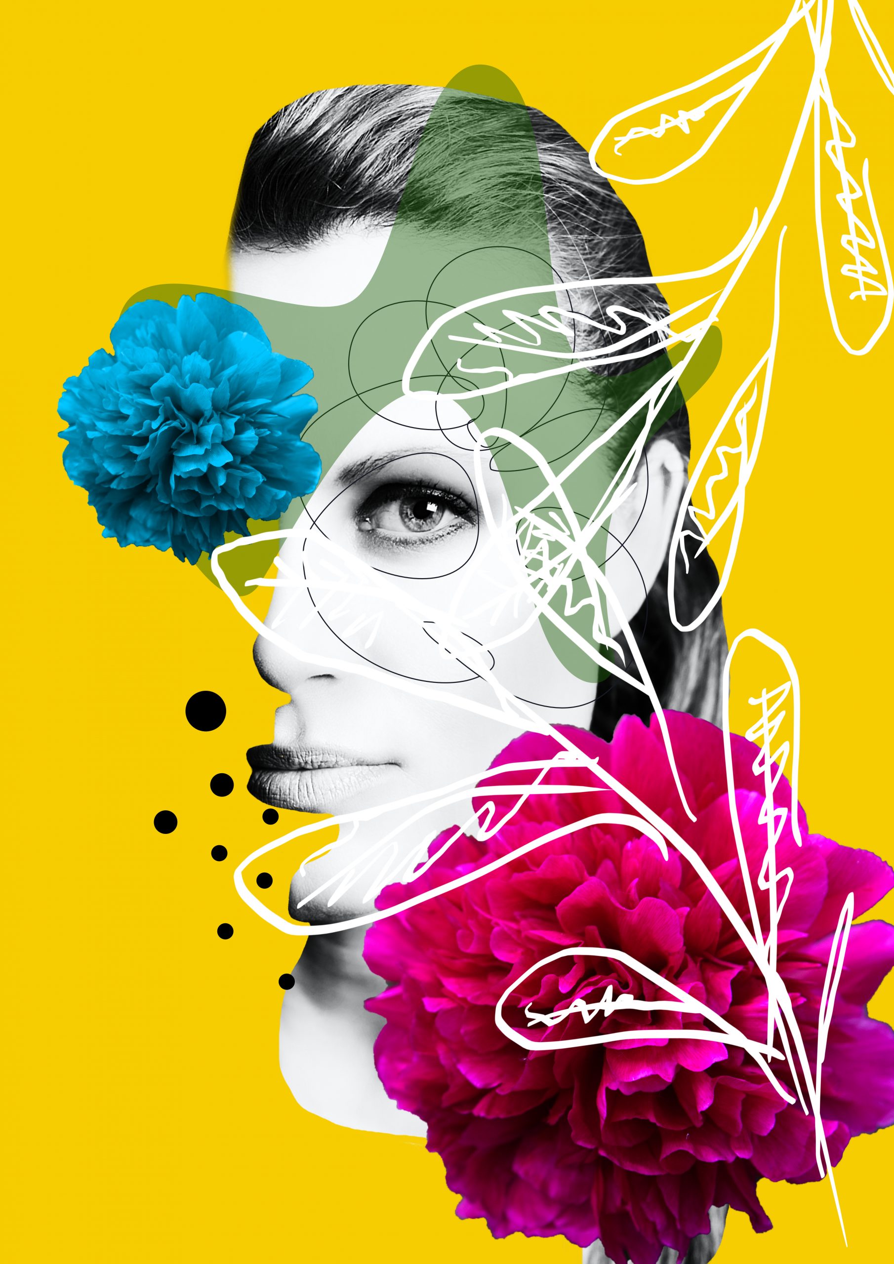 Beautiful woman face with flowers collage Beautiful woman face with flowers collage