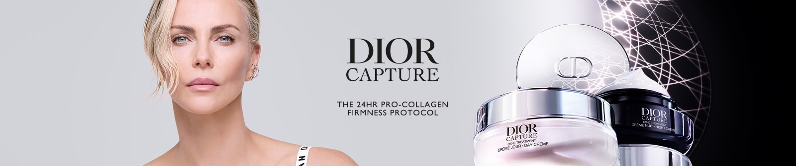 Dior Capture Pflegebanner mit hochwertigen Pro‑Collagen‑Cremeprodukten für straffere Haut.