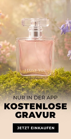 Parfümflakon ›I Love You‹ mit Blumenmotiv, elegantes Design, kostenlose Gravur in der App