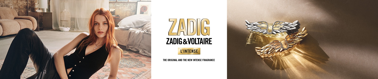 Zadig &amp; Voltaire Zadig Intense Duftkampagne mit Parfumflakon in modernem Interieur