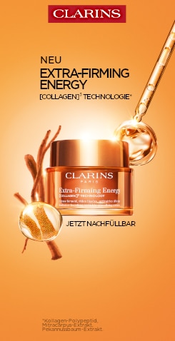 Clarins Extra‑Firming Energy Gesichtscreme mit Kollagen‑Technologie für mehr Ausstrahlung und festere Haut, jetzt nachfüllbar.