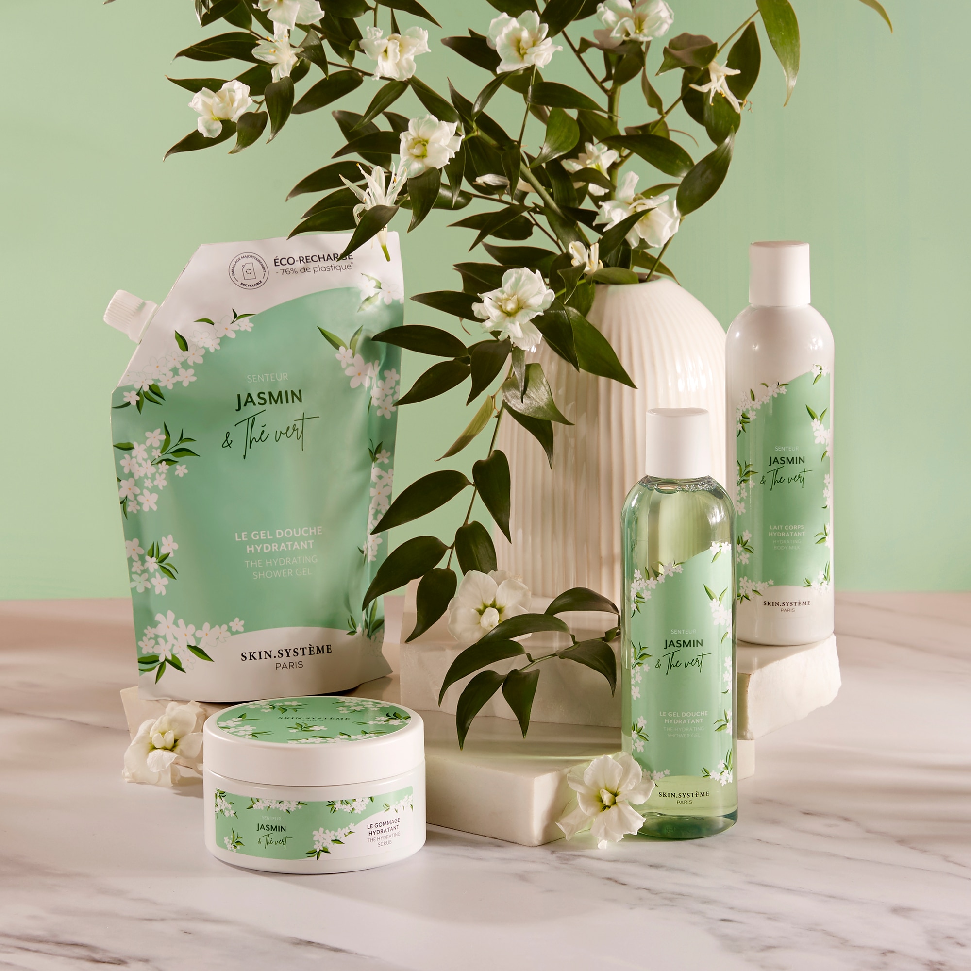 Feuchtigkeitsspendendes Körperpeeling Jasmin- und Grünteeduft