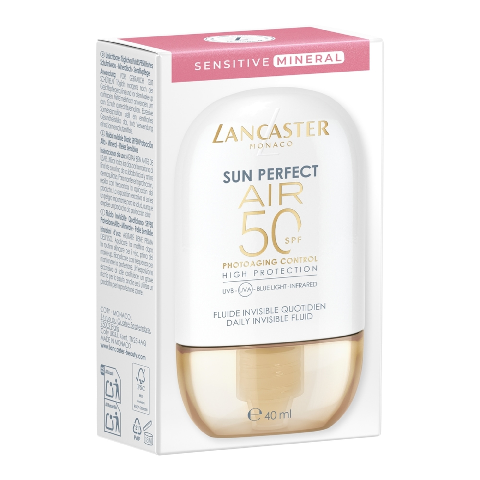 40 ML Lancaster Sun Perfect AIR Daily Invisible Fluid SPF50 Sensitive Mineral Sonnenschutz 1 of 8