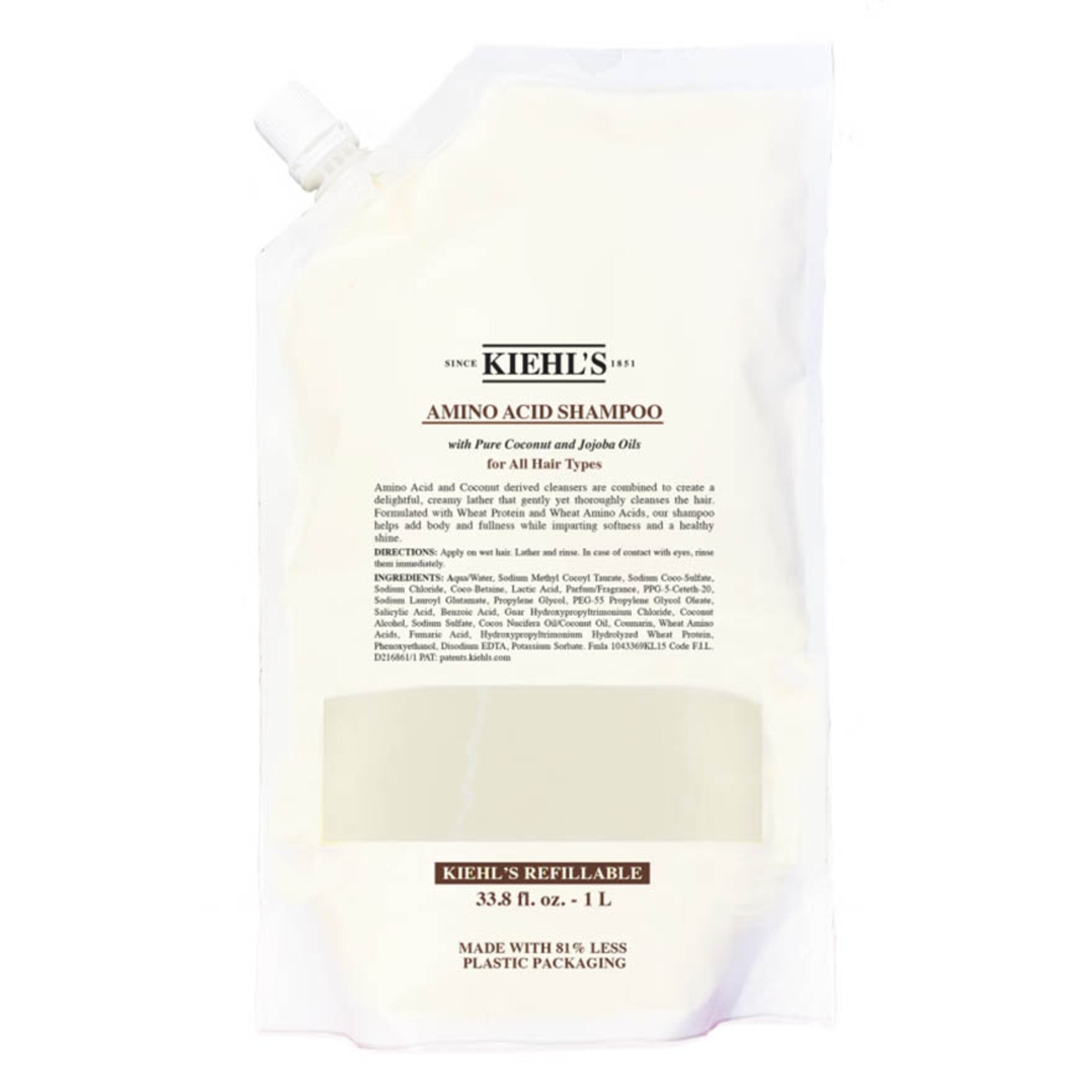 1000 ML Kiehl's Amino Acid Shampoo Refillable Pouch Shampoo  Shampoo